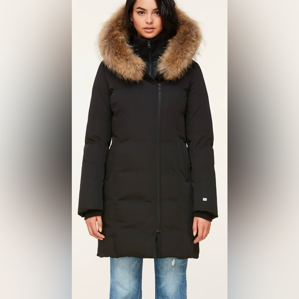 SOIA & KYO | SALMA Classic Down Parka in Black with Natural Fur (US 14/16)